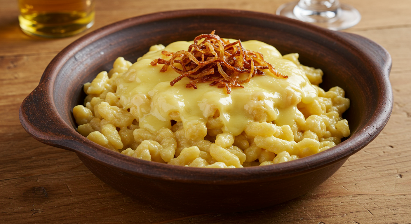 Goldgelbe Käsespätzle aus der Pfanne