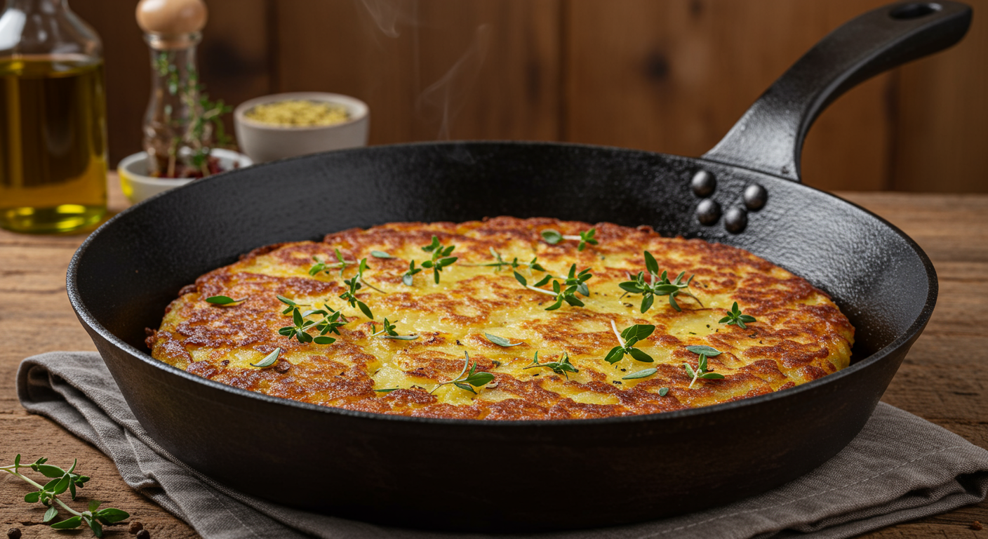 Knusperiger Schweizer Rösti in der Pfanne