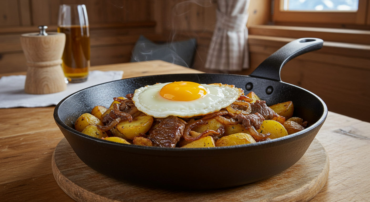 Deftiges Tiroler Gröstl mit Spiegelei